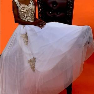 White & Gold Ball Gown Prom Dress